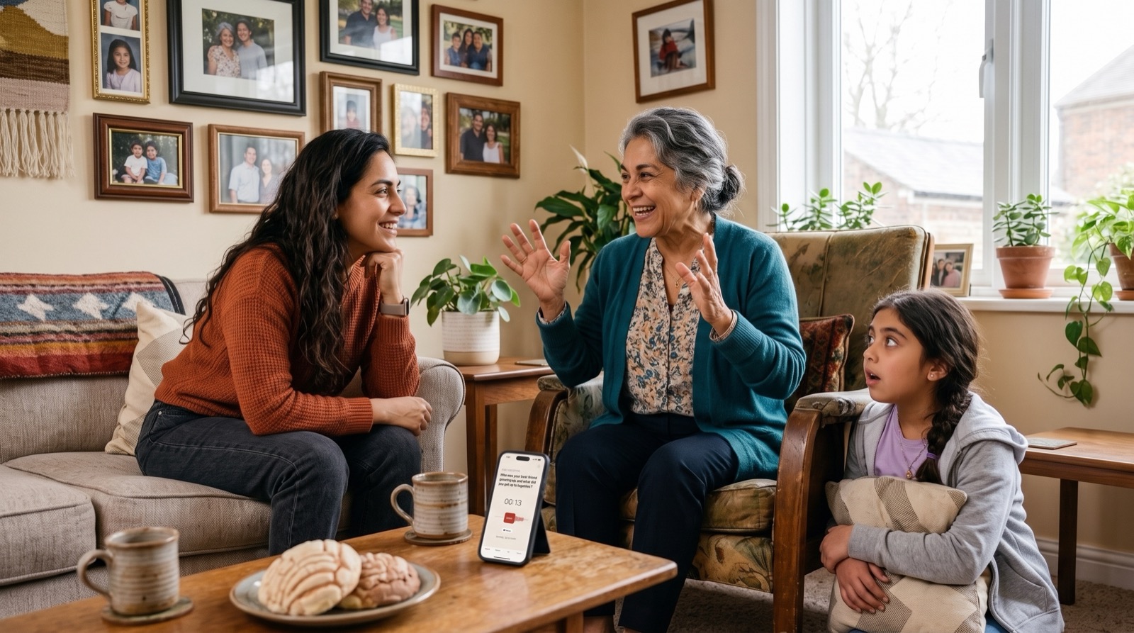 Three women of different generations telling a story together